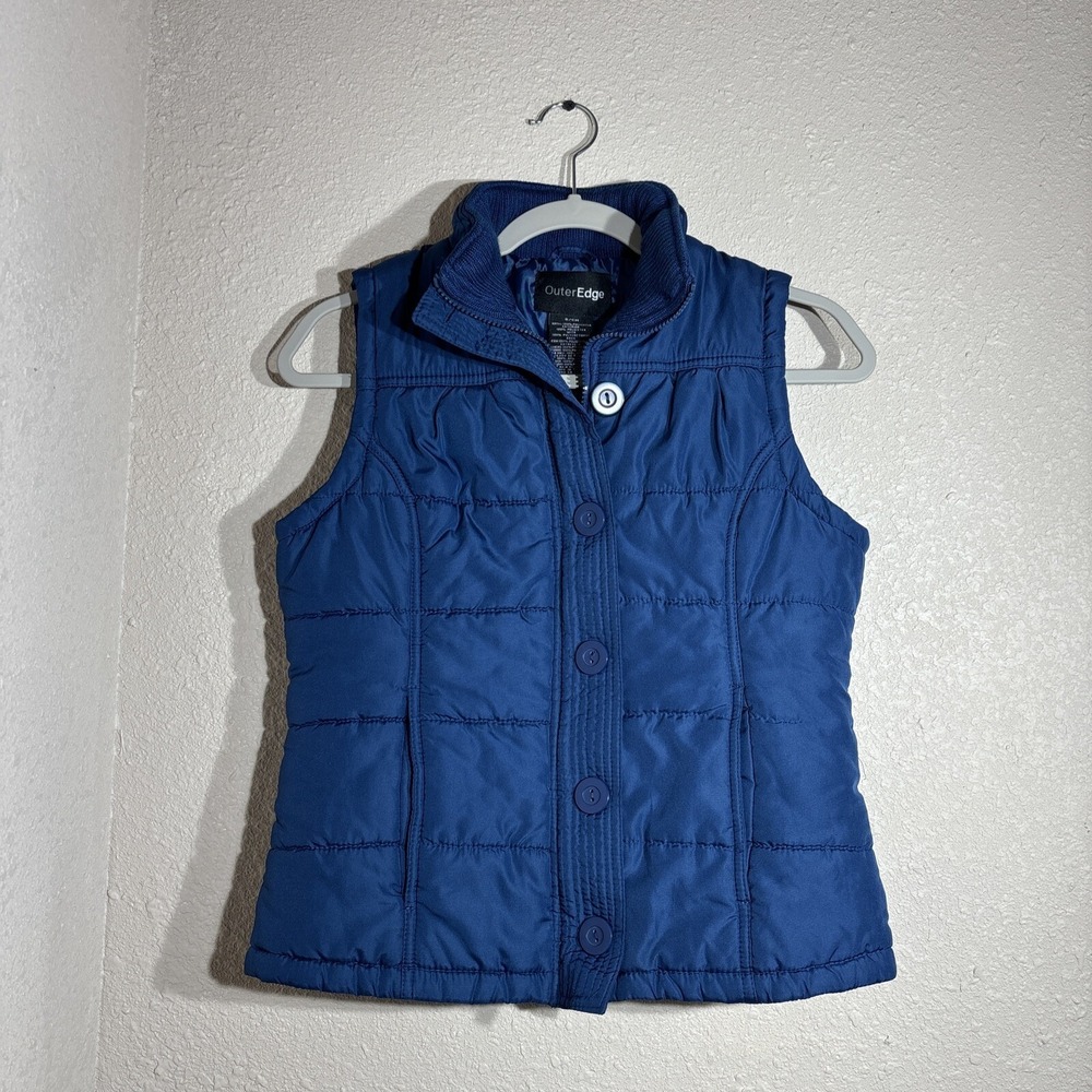 Outer edge Puffer Jacket Blue With Zipper And Buttons Size Small Vest